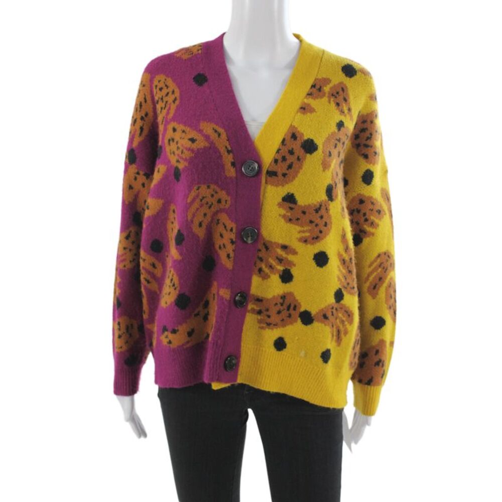 Farm Rio Womens Cardigan Multicolor Animal Print V Neck Long Sleeve Size XS